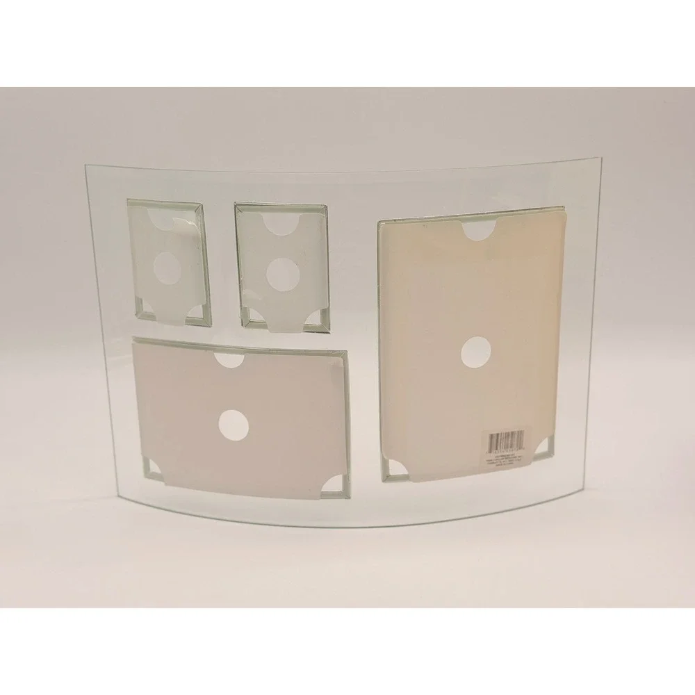 Modern Curved Glass 4 Opening Multi Picture Frame Silver Trim Tabletop 14.5x10.5